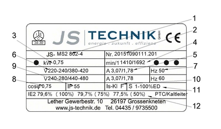 Technische Angaben zum Elektromotor
